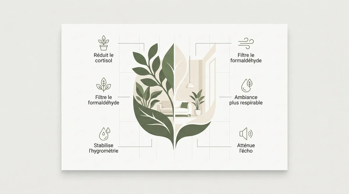 Plantes d'intérieur apportant sérénité et purification dans un salon lumineux