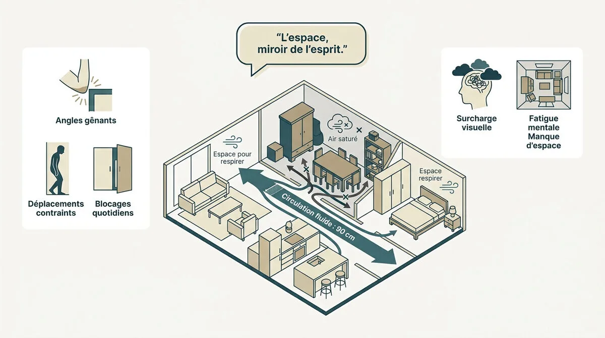 Intérieur épuré illustrant la fluidité de circulation et la sérénité domestique