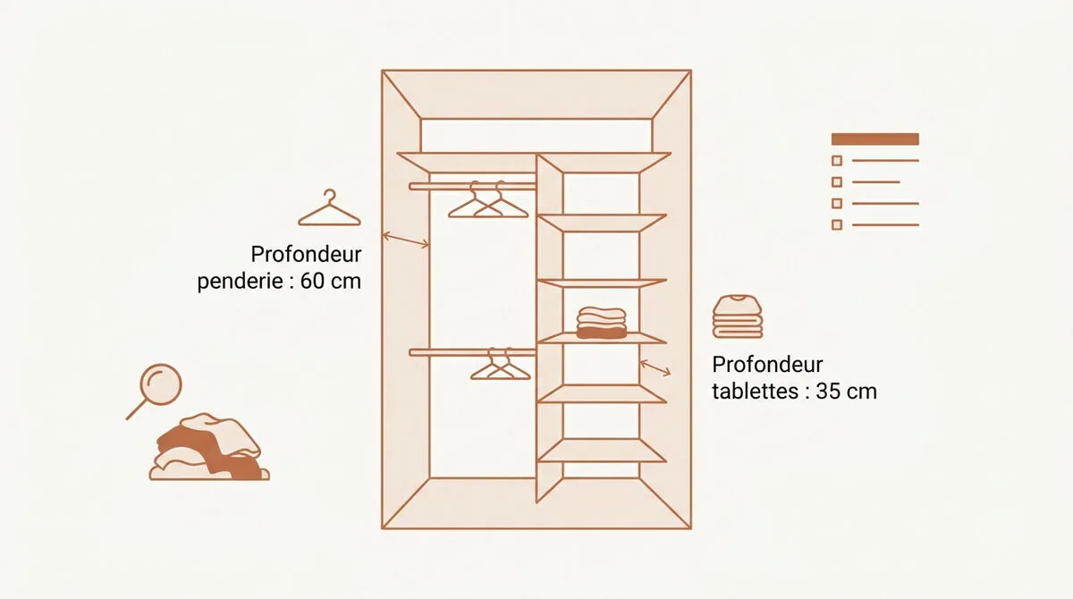 Infographie des dimensions clés d'un dressing sur mesure