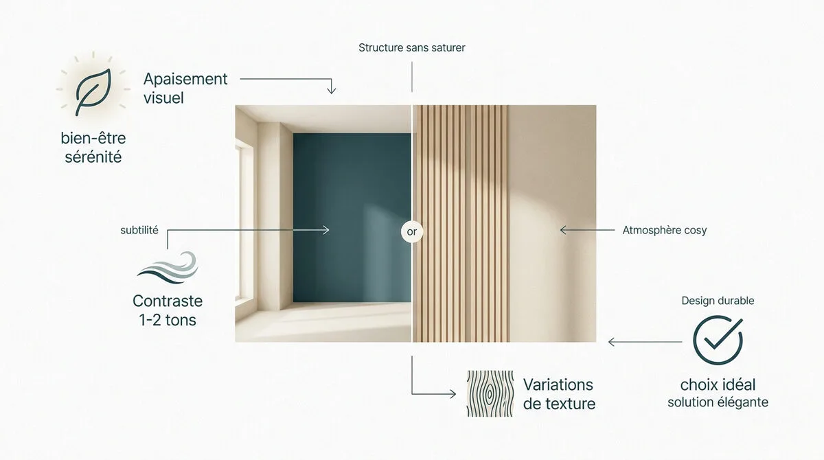 Exemples de murs d'accent discrets avec textures bois et tons neutres