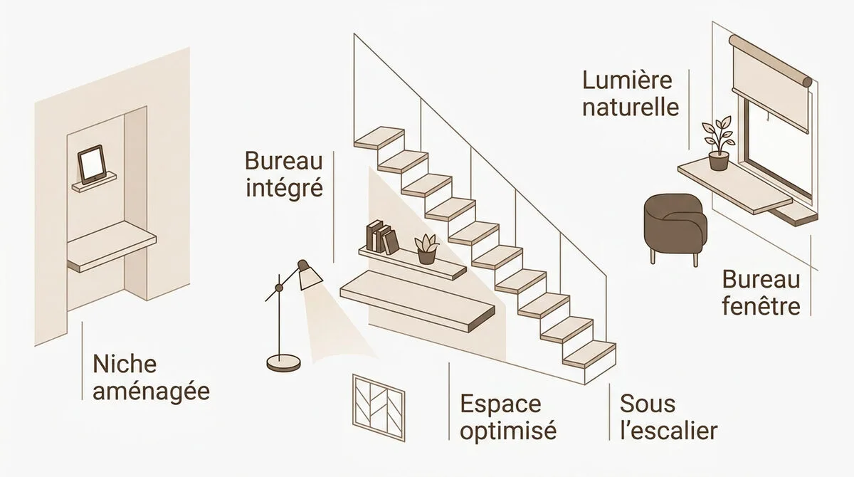 Coin bureau discret et lumineux près d'une fenêtre