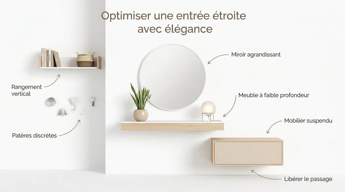 Aménagement d'une entrée étroite avec console fine et miroirs