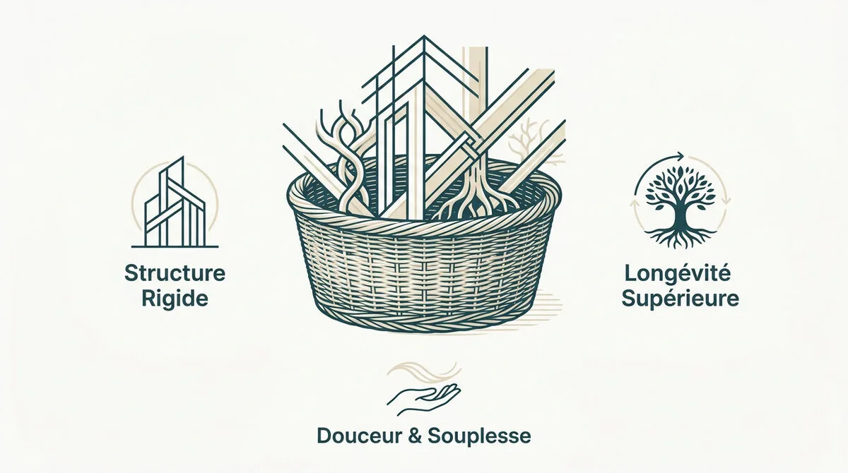 Paniers en osier et rotin tressés offrant une structure rigide
