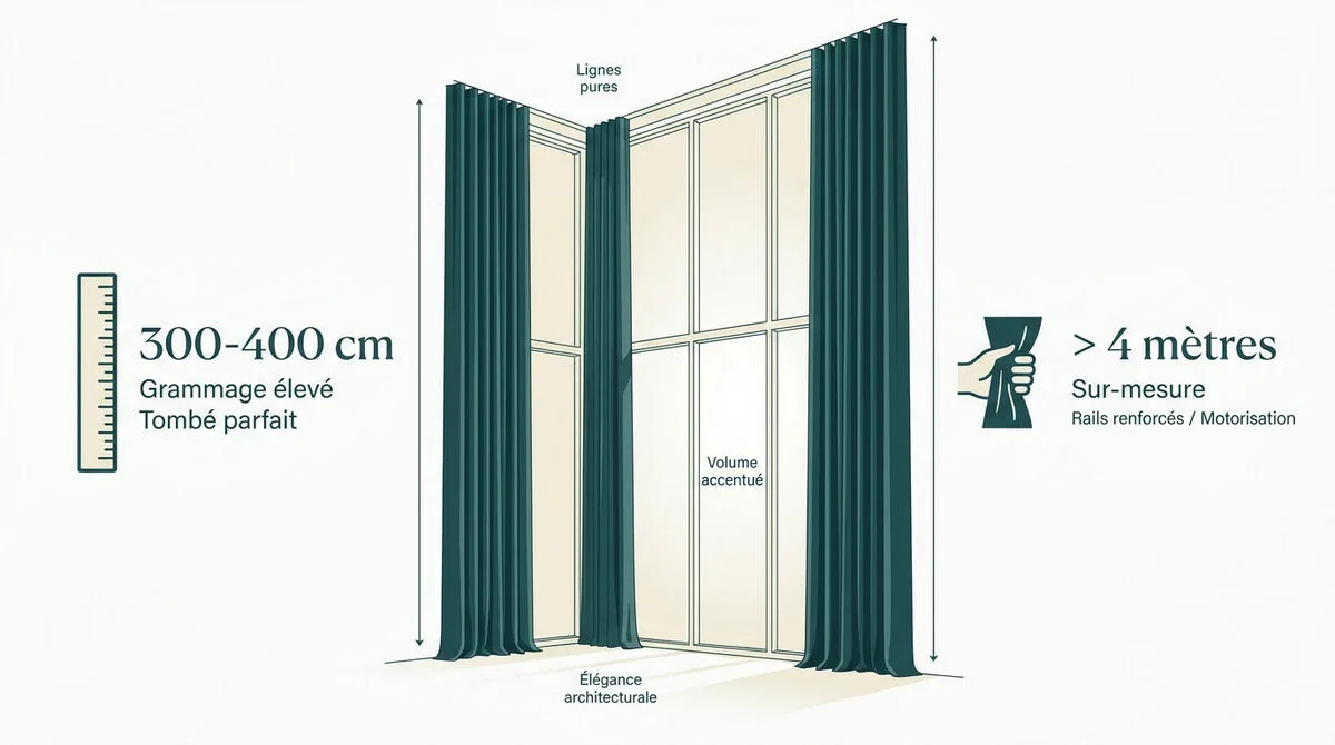 Rideaux grande hauteur élégants dans un salon moderne avec de hauts plafonds