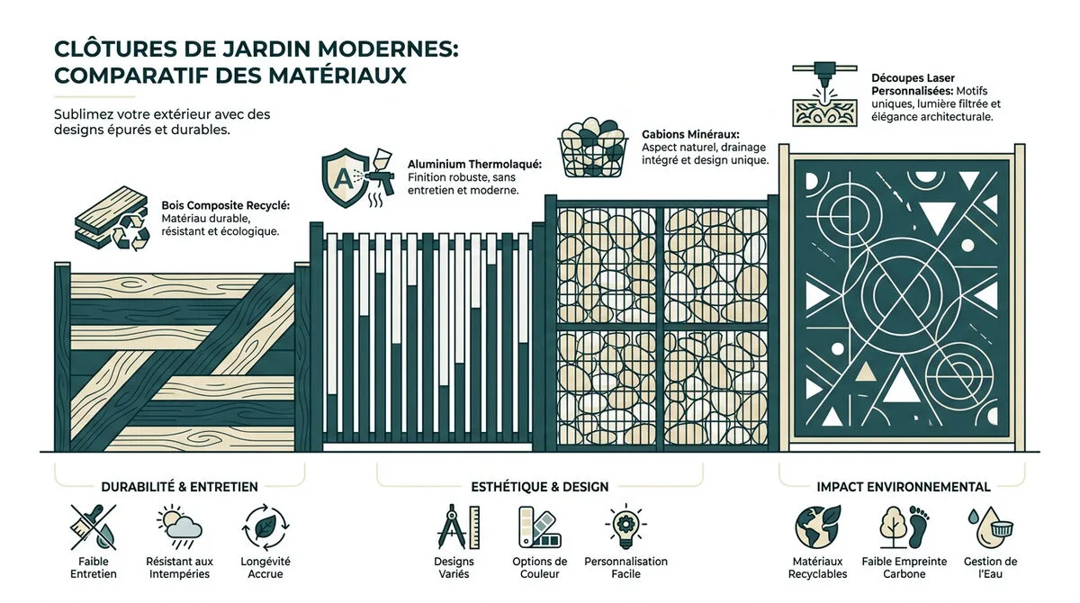 Clôture esthétique jardin minérale et bois