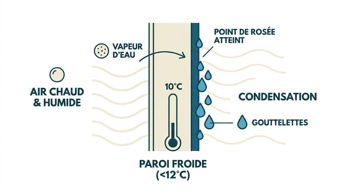Schéma de la condensation sur paroi froide