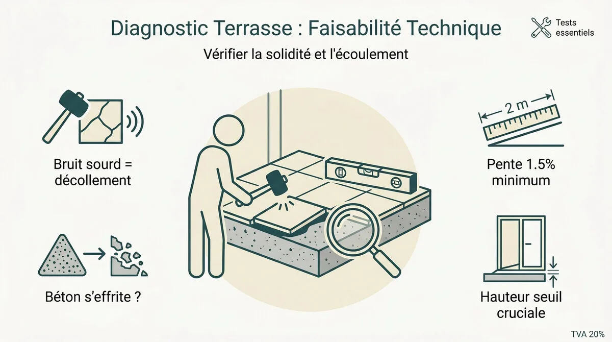 Diagnostic technique d'une terrasse extérieure avant rénovation