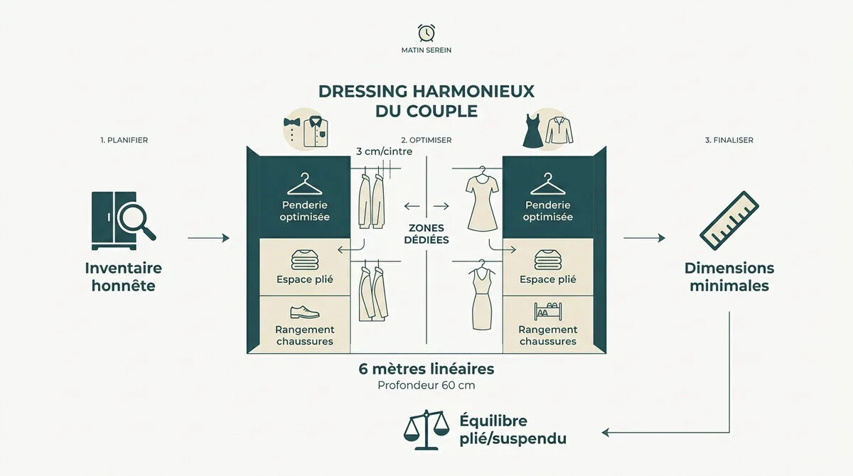 Dressing de couple harmonieux en bois naturel