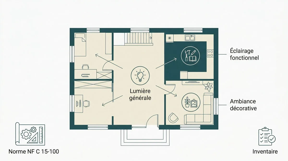 Schéma des trois strates d'éclairage pour une rénovation réussie