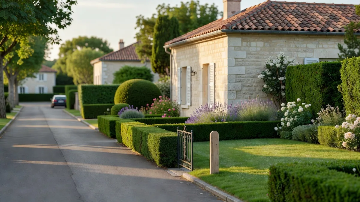 Maison individuelle avec panneau de vente discret, façade lumineuse