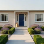 Maison individuelle avec jardin préparée pour la vente, façade propre et entrée dégagée
