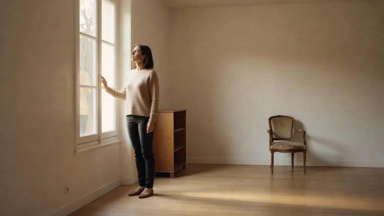 Séjour baigné de lumière naturelle vu depuis l'entrée pendant une visite immobilière