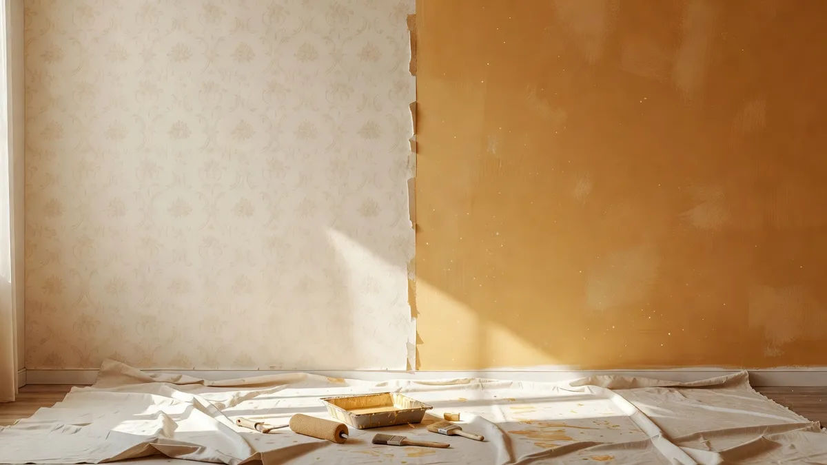 Mur de pièce en rénovation prêt à recevoir papier peint ou peinture
